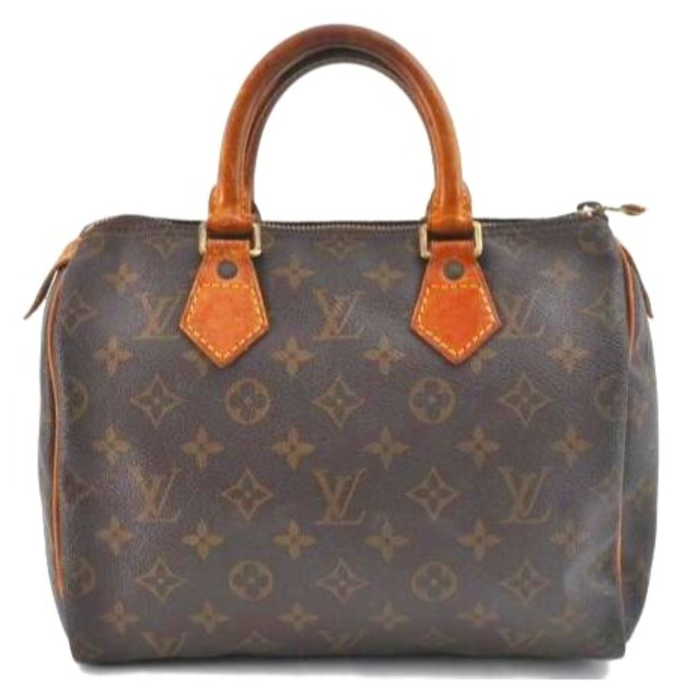 Vintage Louis Vuitton Speedy 25 Monogram Logo Satchel Boston Bag Brown Gold Tan